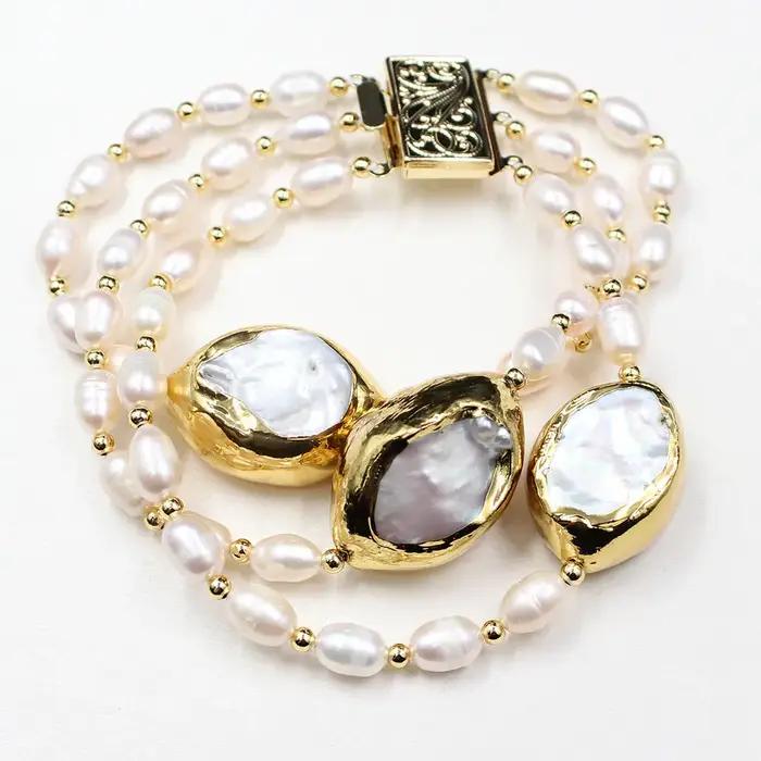 GuaiGuai-Bracelet de Perles Keshi Blanches pour Femme