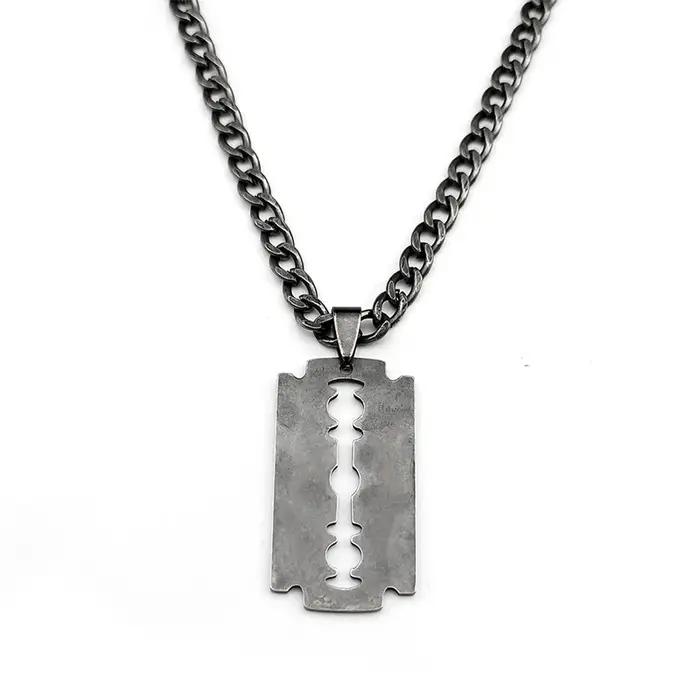 Collier Long lame de rasoir en acier inoxydable pour hommes et femmes
