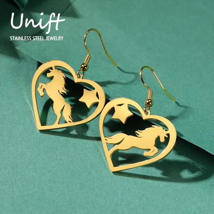 Unift Boucles d'Oreilles Etoile Nairobi Orn Horse avec Cœur pour Femme