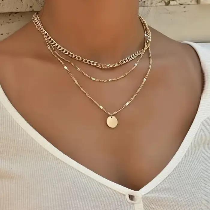 Collier Vintage sur le cou, couleur or, bijoux pour femmes, accessoires superposés pour vêtements de filles, cadeaux esthétiques, pendentif à la mode