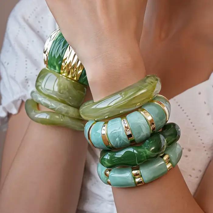 Bracelet en résine épaisse verte irrégulière pour femmes et filles, Vintage, acrylique, large, géométrique, ouverture, bijoux de décoration