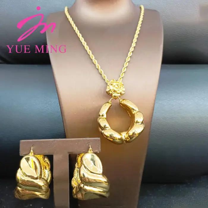 YM – ensemble de bijoux à la mode chaîne en cuivre plaqué or 18k pour femmes boucles d'oreilles collier pendentif