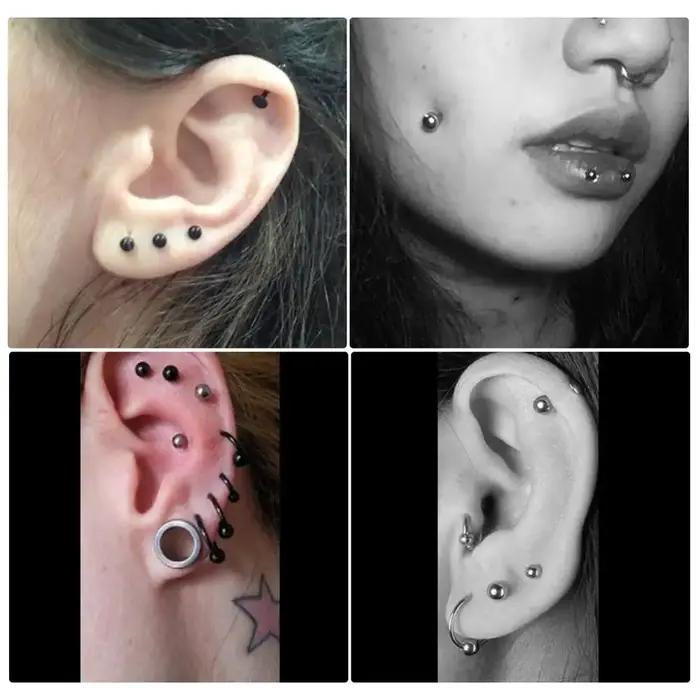10 pièces/lot acier 16G Tragus Helix barre 3mm boule Labret lèvre
