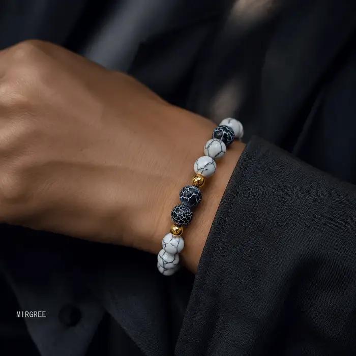 Bracelet extensible de style bohème de 8 mm avec perles blanches - Conception confortable et élastique