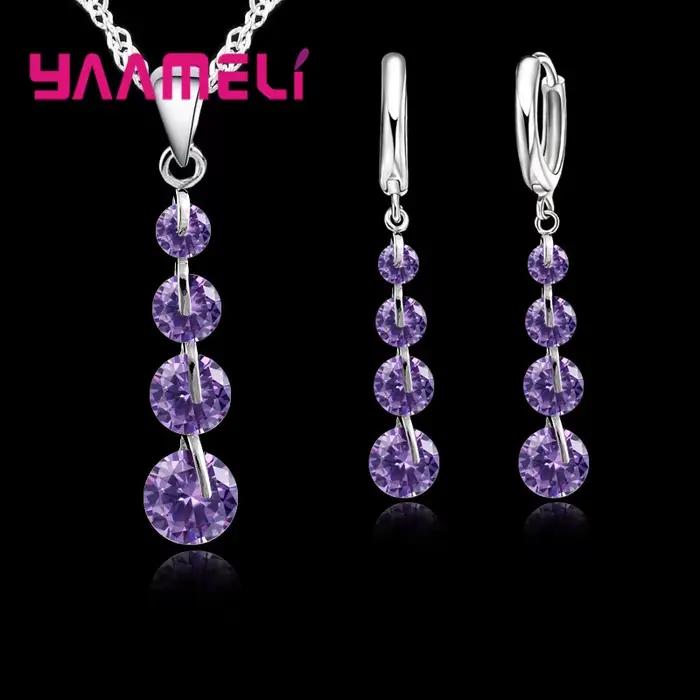 Ensembles de bijoux exquis en argent regardé 925 pour patients, style long, cristal autrichien, colliers et boucles d'oreilles, accessoire de mariage