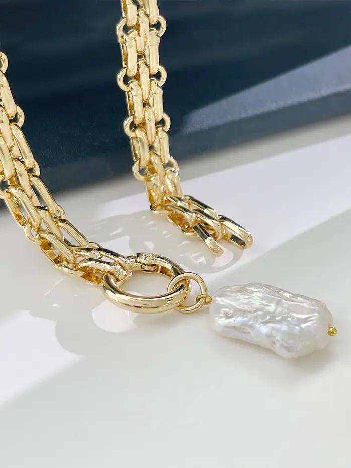 Collier en alliage de zinc avec pendentif perle d'eau douce géométrique pour femmes occasions spéciales élégantes et vintage