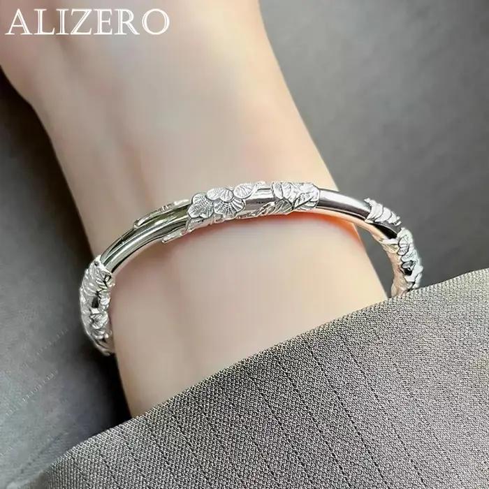 ALIZERO – Bracelet en argent Sterling 925 à fleurs soufflées pour femmes, Bracelets délicats ouverts