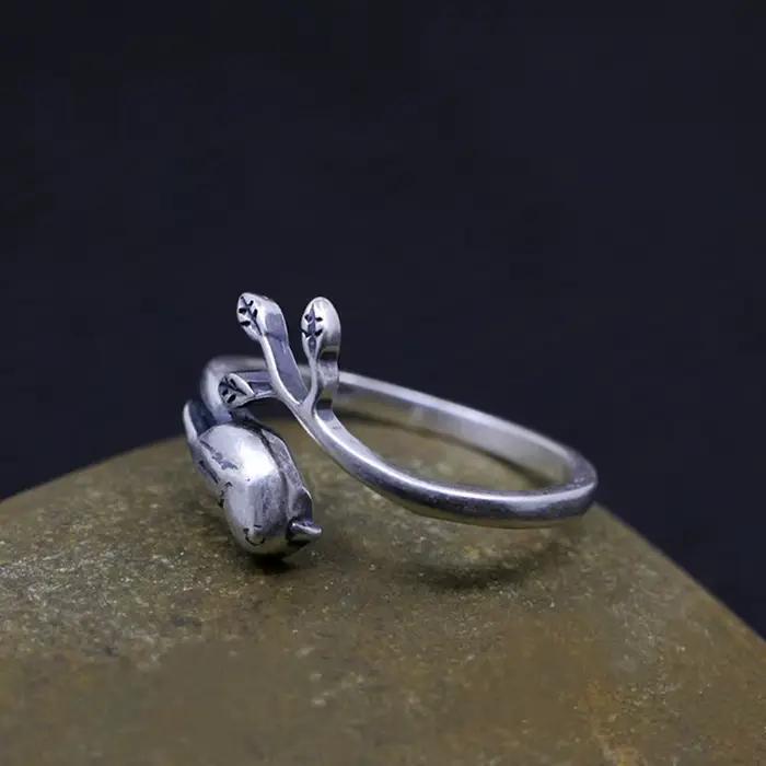 Buyee 925 en argent Sterling mignon oiseau anneau réglable animaux bijoux pour femmes Vintage Animal