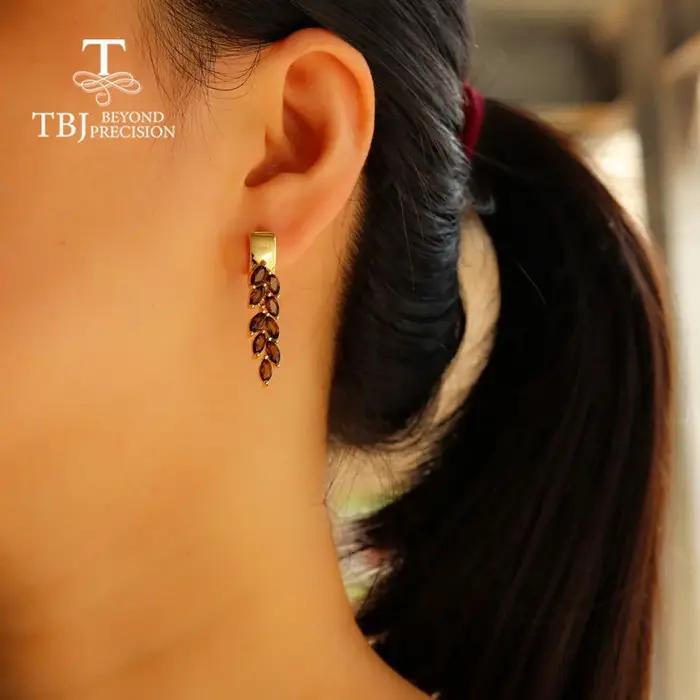 Boucles d'oreilles en pierres précieuses fumées naturelles simples et élégantes TBJ 2026