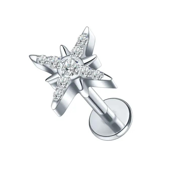 Boucle d'oreille Tragus en titane, 1 pièce, clou de Cartilage, étoile, Zircon, Lobe, Piercing, Labre