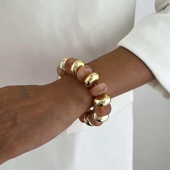 Bracelet tendance en perles de résine multicolores, élastique, style bohème, perles rondes, bracelet