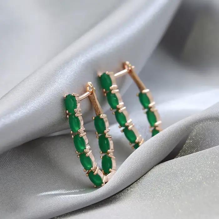 SYOUJYO – boucles d'oreilles longues en Zircon naturel vert pour femmes