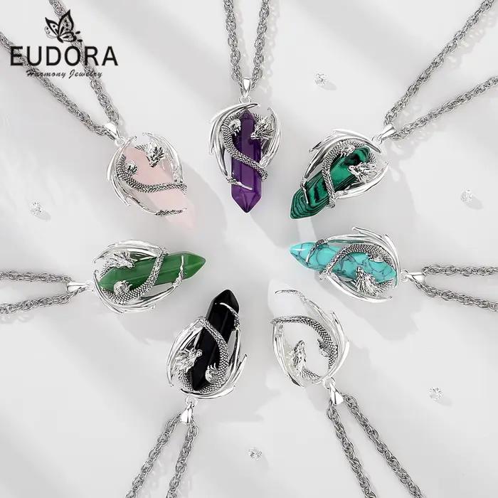 Pendentif Eudora Dragon en Obsidienne Naturelle et Pierres Précieuses pour Femmes Occasions Spéciales Protection et Beauté Intérieure