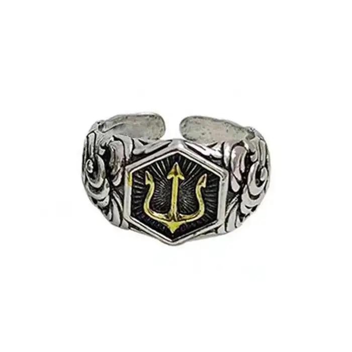 Bague Trident dorée rétro Poseidon pour hommes, Punk gothique Rock hip hop, anneau ouvert fait à la