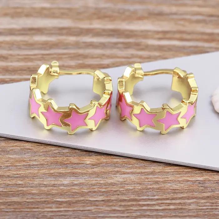 Boucles d'oreilles en émail en forme d'étoile arc-en-ciel pour femmes