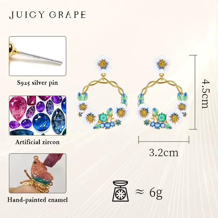 Boucles d'oreilles couronne de myrtille fleur émaillée plaquées or 18 carats bijoux pour femmes occasions spéciales cadeau anniversaire