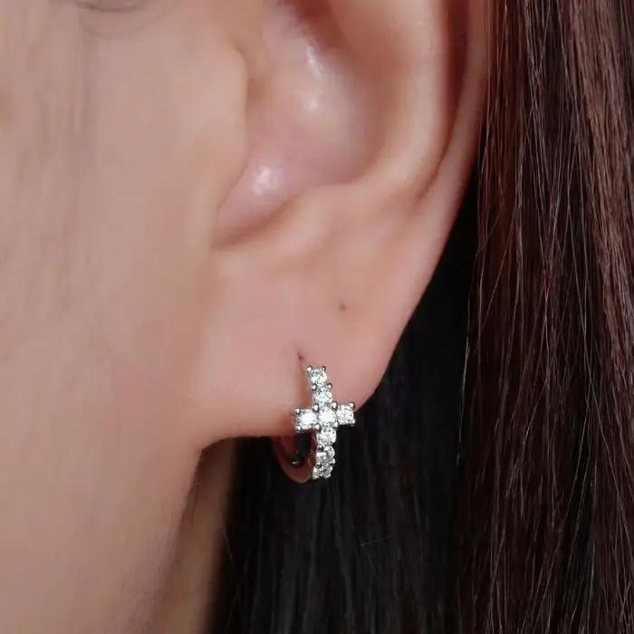 925 boucle d'oreille en argent Sterling mode Zircon croix Mini anneau
