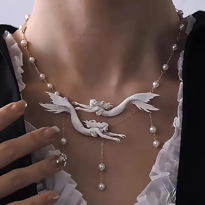 Collier double sirène, perles baroques naturelles