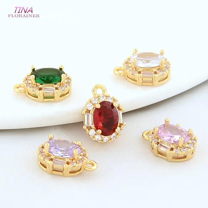 Breloques ovales plaquées or 18 carats et zircon pour femmes, 6 pièces, 10x13.5mm, charms de haute qualité pour fabrication de bijoux