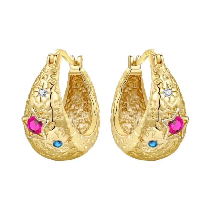 Boucles d'oreilles créoles en argent sterling 925 plaquées d'or 18 carats ornées de zircon blanc pour femmes bijoux élégants cadeaux d'anniv occasions spéciales