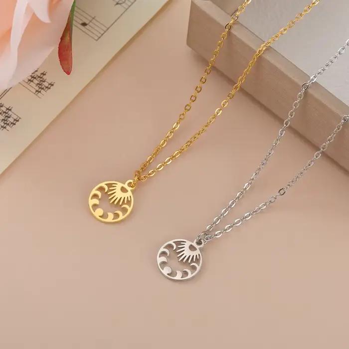 Collier soleil et lune en acier inoxydable design squelette pour femmes décontracté sportif occasions spéciales