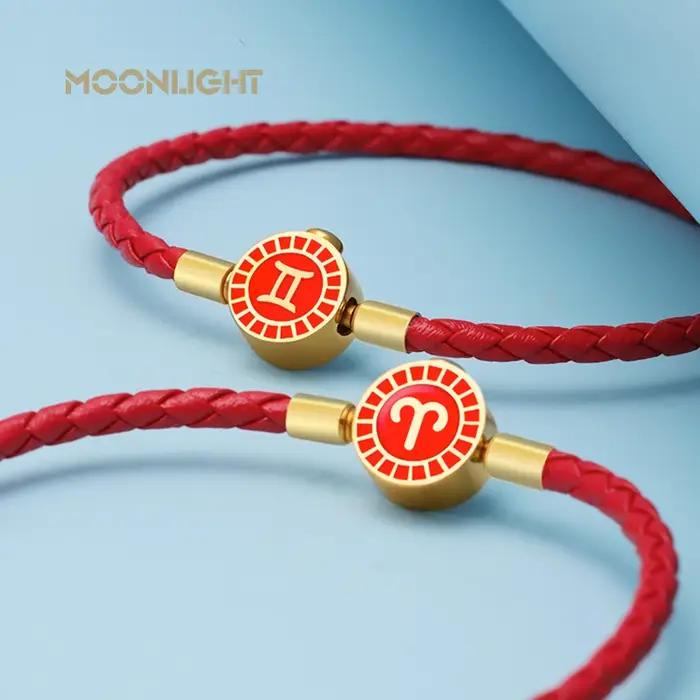 MOONLIGHT 12 Constellation Bracelet à breloques tressé en cuir