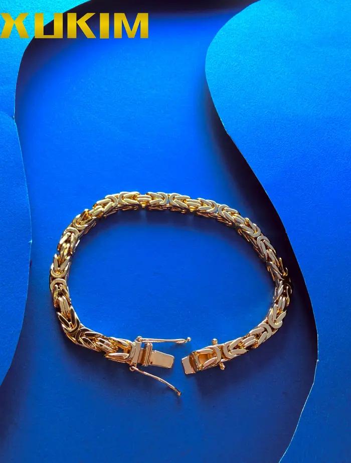 Xukim Jewelry Chaîne Byzantine Kejsarlänk en Or et Argent 6MM, Bracelet et Collier