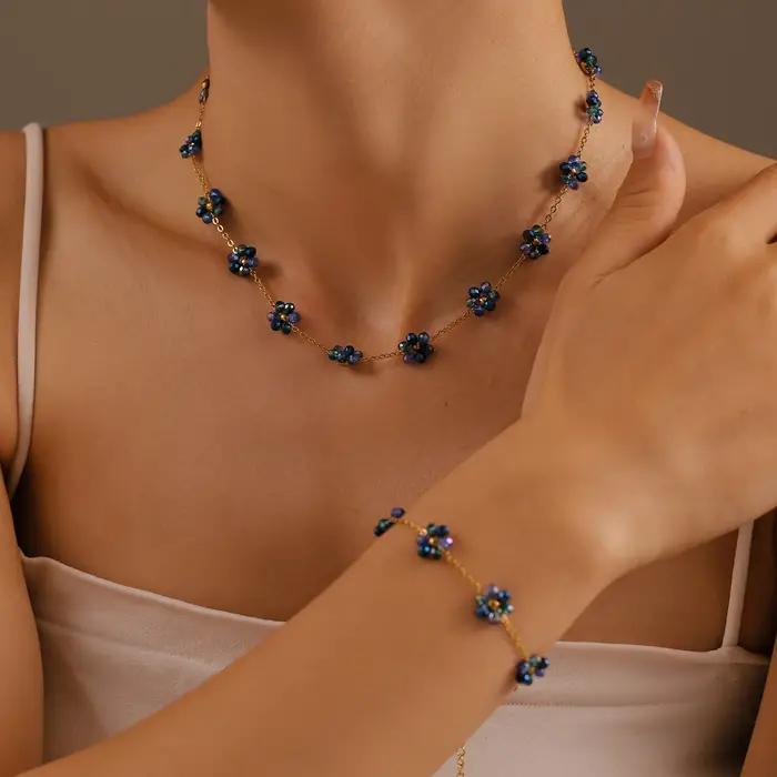 Ensemble de bijoux en acier inoxydable plaqué or pour femme