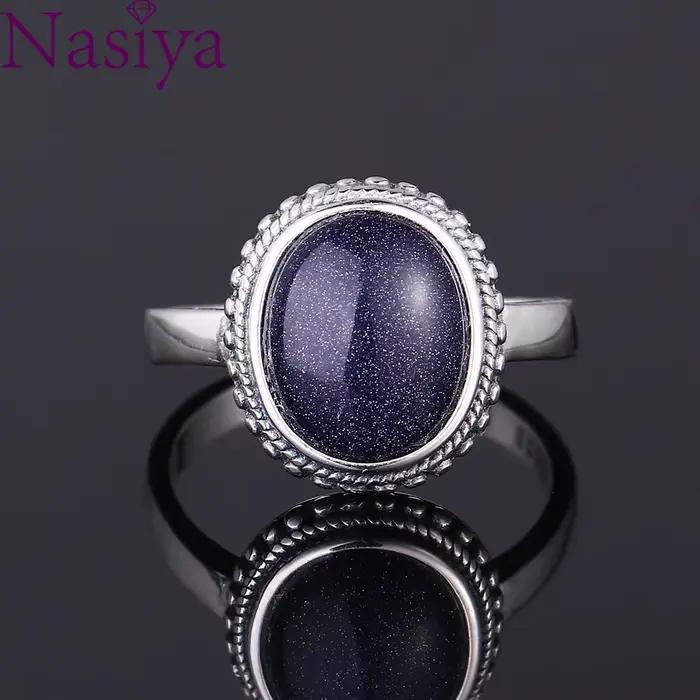 Nasiya-Bagues ovales en grès bleu pour femmes et filles