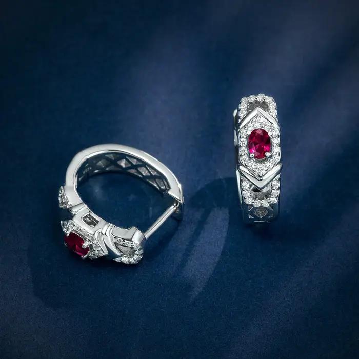 WUIHA Vintage 925 en argent Sterling laboratoire saphir émeraude rubis diamants à haute teneur en carbone cerceaux de fiançailles de mariage boucles d'oreilles bijoux fins