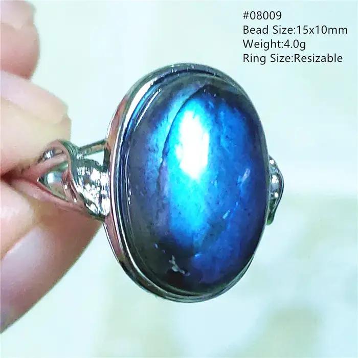 Bague Ajustable en Labrumen Bleu Naturel pour Homme et Femme