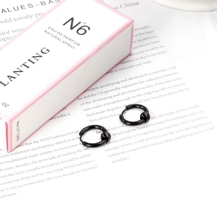 ASONSTEEL classique rond perlé cerceau boucle d'oreille en acier inoxydable or Rose noir mode Hiphop cercle