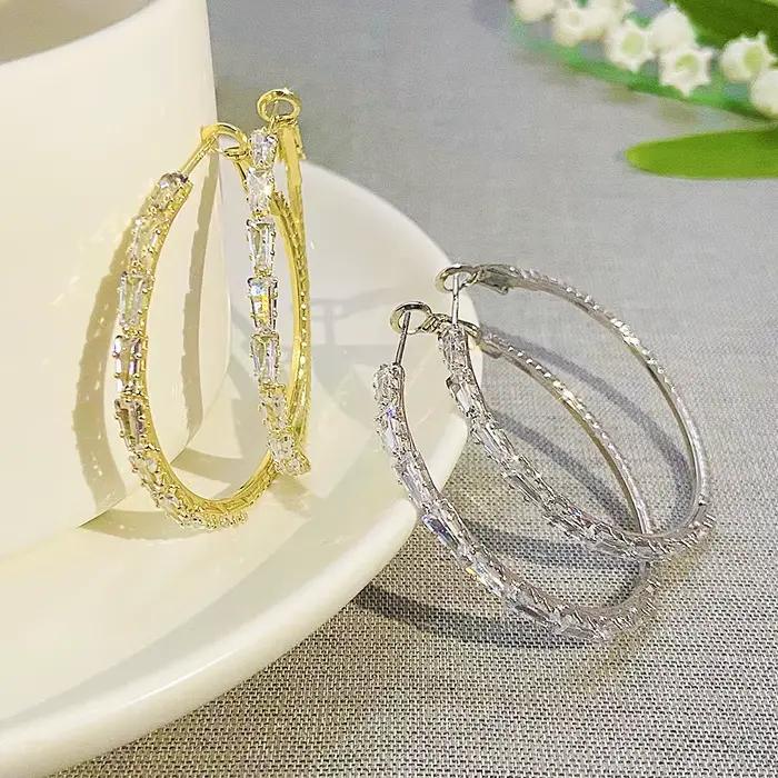 Marque de luxe plein cristal exagérer grandes boucles d'oreilles rondes pour les femmes exquise Enfashion Zircon corée boucle d'oreille mariée bijoux