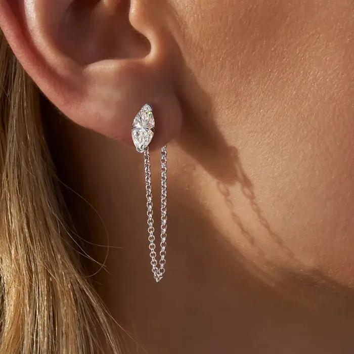 Boucles d'oreilles chaîne en moissanite taille marquise 0