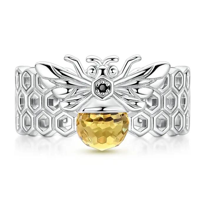 Bague originale en argent Sterling 925 scintillant en forme d'abeille pour femmes et filles
