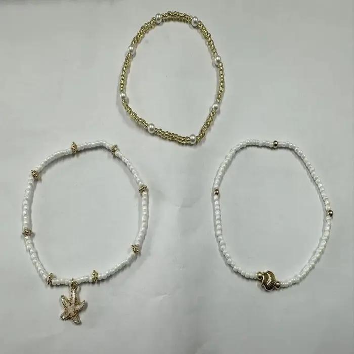 Chaîne de cheville réglable à trois couches avec coquillages étoiles de mer