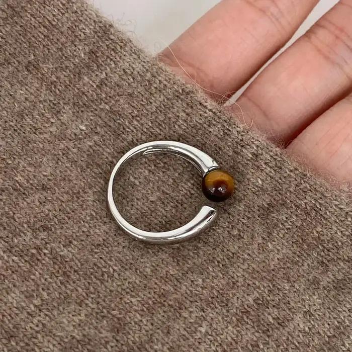Bague en pierre d'oeil de tigre brillant pour couples, argent 925, mode, luxe léger, tendance minima