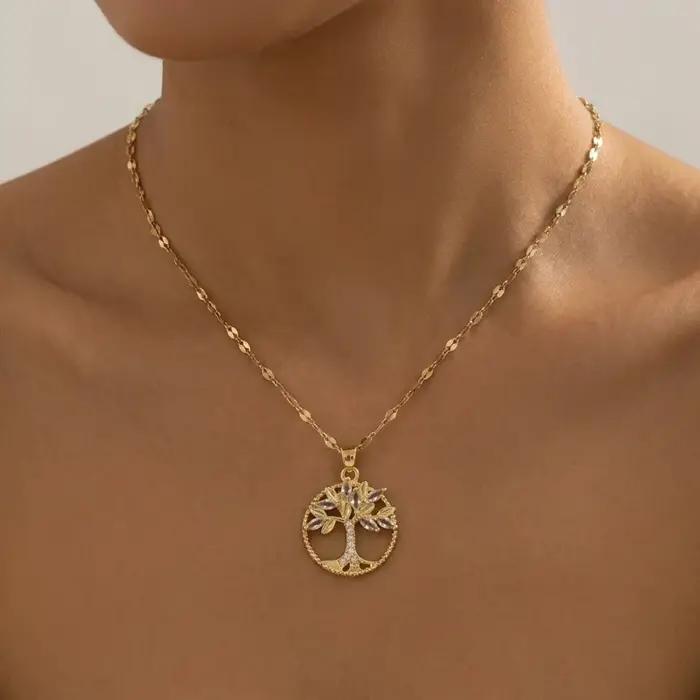 Collier Pendentif Cercle Arbre de Vie pour Femme