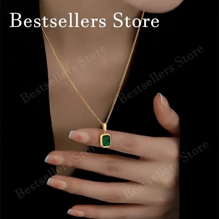 Collier à breloques en argent sterling 925 de 18 pouces avec émeraude et zircon – Bijou élégant