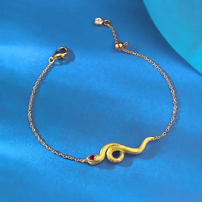 Luxe BVLG Style Vintage 18K plaqué or 925 argent rubis serpent Bracelet/collier ensemble