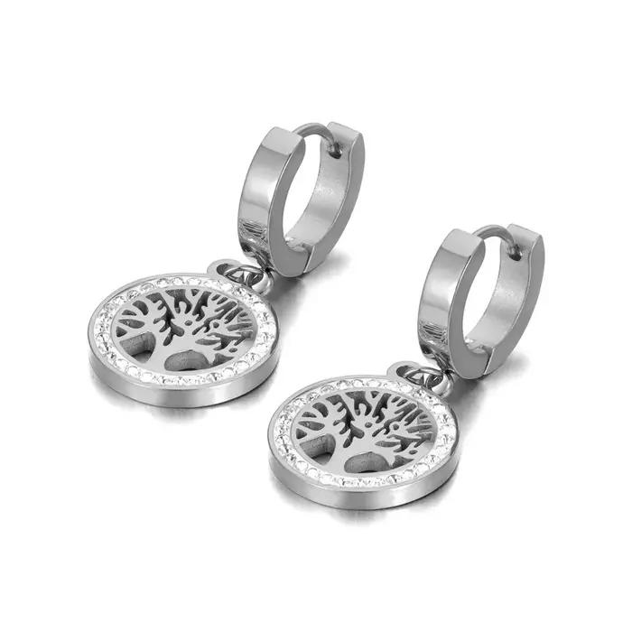 JeeMango – boucles d'oreilles arbre de vie pour femmes, en acier inoxydable 316L, Zircon, haute qualité, bijoux de mariage, cadeau de fête, E25126