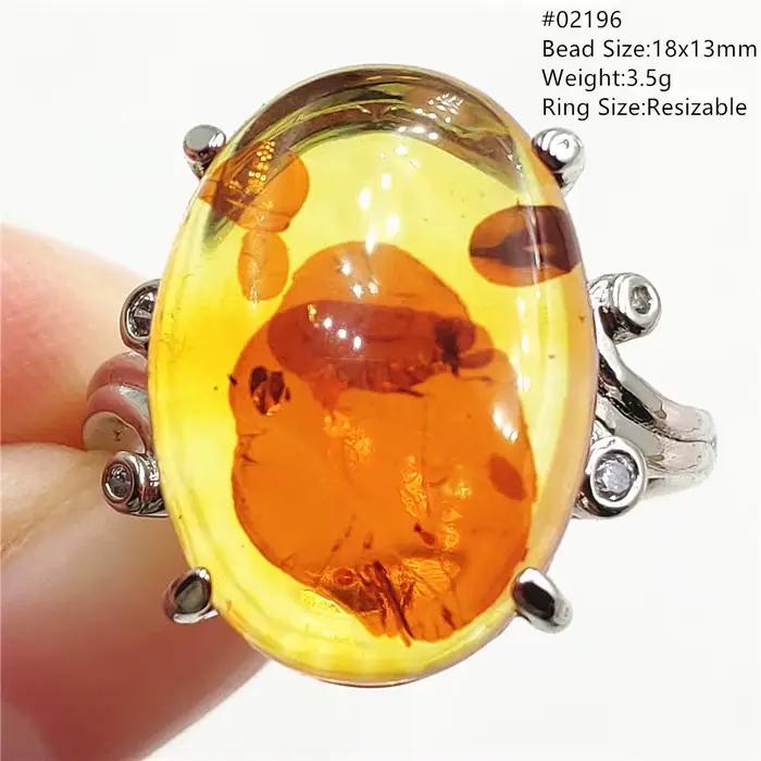 Bague réglable en ambre jaune Piebald naturel pour femme