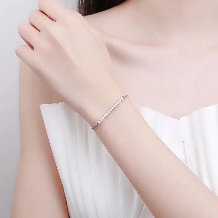 Bracelet tennis en argent sterling 925 avec cristaux de zircon