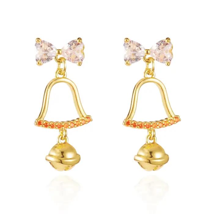 Boucles d'oreilles cloche à nœud rouge de noël pour femmes, bijoux de fête du nouvel an en strass mignons, cadeaux de noël