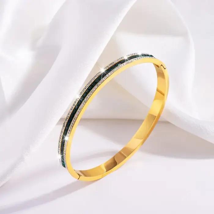 Bracelet Yupsk en acier inoxydable incrusté de zircons géométriques multicolores pour femmes, bijou