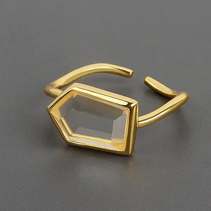 BFCLUB 925 Sivler couleur or carré Sotne Zircon anneaux pour femmes en détresse ouverture à la main anneau mode bijoux fins