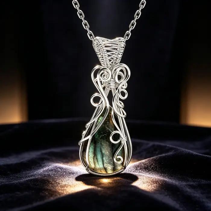 Pendentif en labradorite arc-en-ciel avec chaîne et boîte pour femme, bijou naturel pour occasions spéciales et cadeaux
