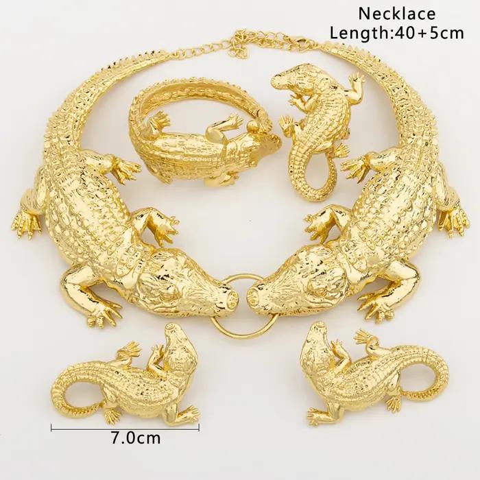 Bijoux d'Afrique en forme de crocodile pour femmes ensemble de bijoux plaqué or et rhodium pour soirées chic et mariages