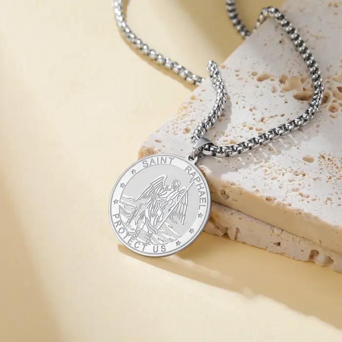 Lucktune Saint Raphael archange collier à breloques en acier inoxydable