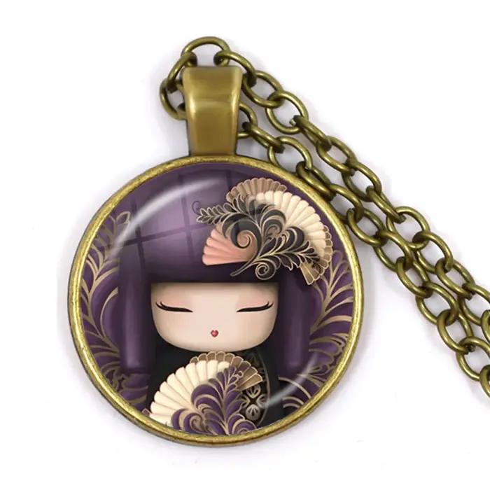 Collier pendentif visage de fille japonaise pour femme